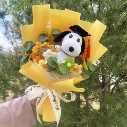 Kawaii Graduation Plush Bouquet – Cartoon Bear &amp; Sunflower Gift Set