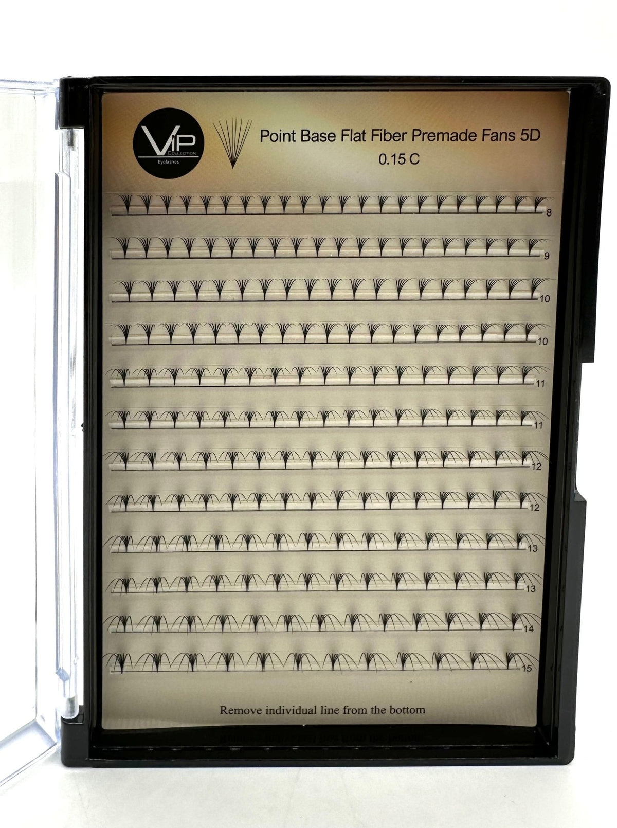 VIP Point Base Flat Fiber Premade Fans 5D/8D 9 cm | 12-Line Tray