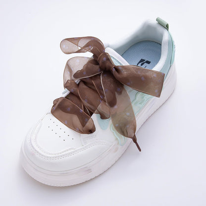 Polka Dotted 55 Inch Sheer Chiffon Ribbon Fabric Shoelace Accessories | WB-00359 - WB-00363