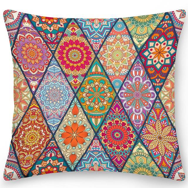 Polyester Pillow Case Square Cushion Cover Pillow Double Sides Ethnic Flower Bohemian Throw Pillow Covers Pillow Covers Retro Floral Cushion Covers Spiritual Decor Square Pillowcase Office Home Decoration