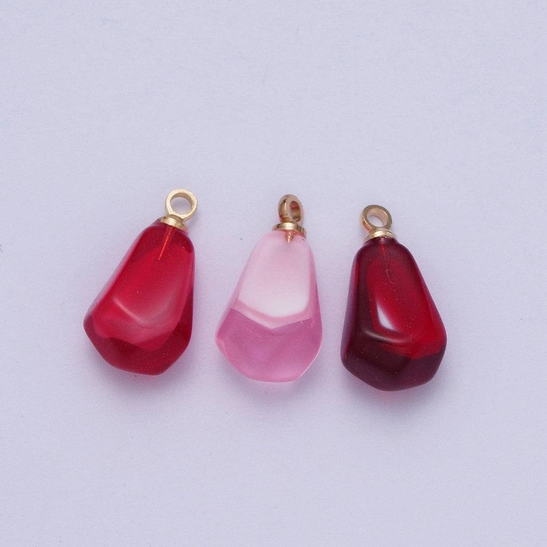 Pomegranate Seed Fruit Abstract Geometric Pink Red Resin Gold Charms For Jewelry Making | X-734 X-753 X-754