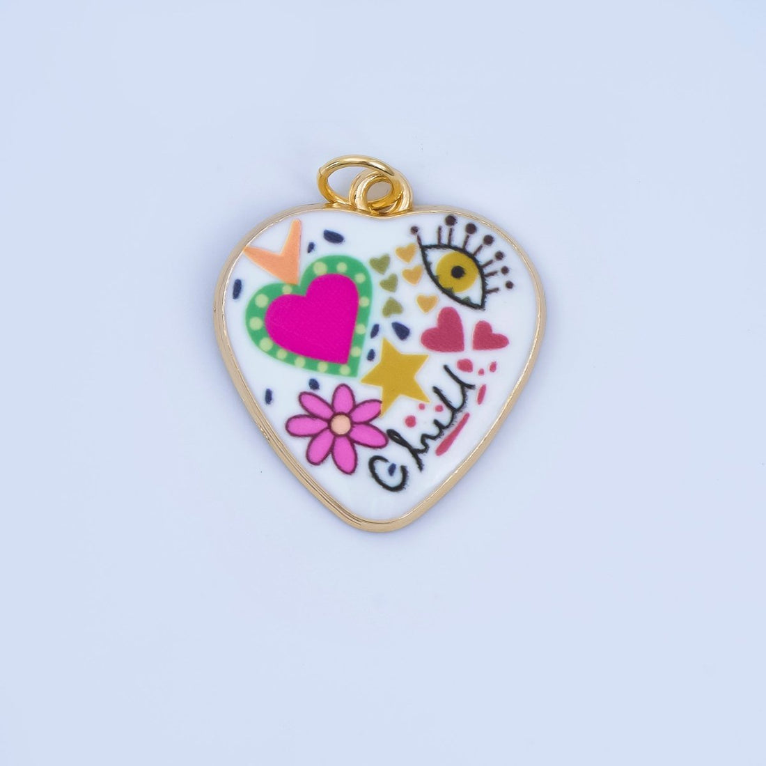 Positive Words Colorful Heart Enamel Charms 24K Gold Fill Love &amp; Eye Pendants  AJ-406