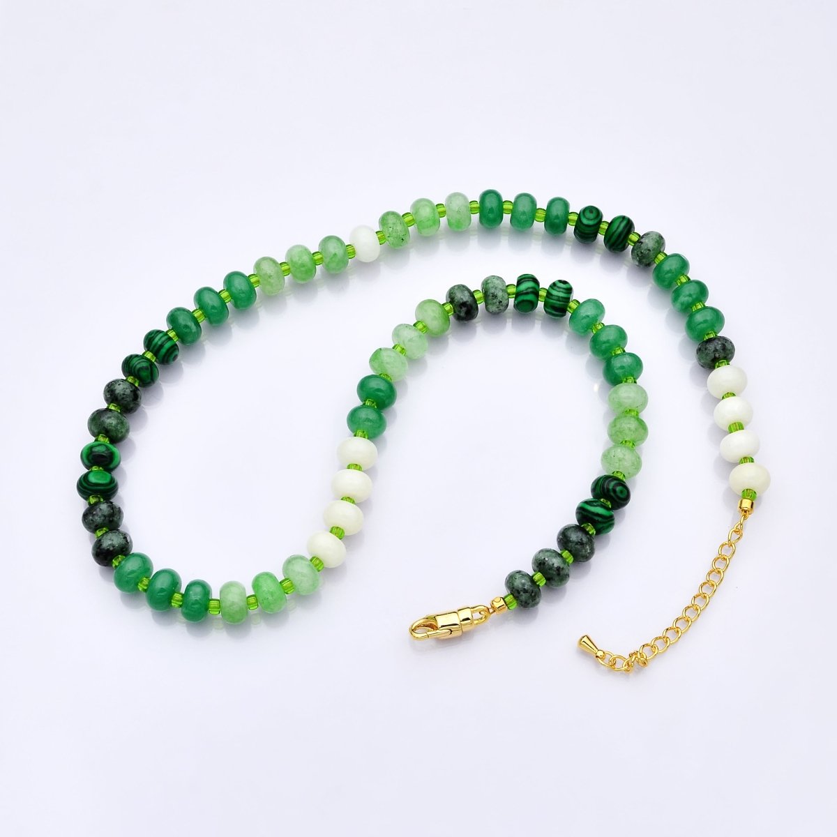 14K Gold Filled Green Malachite Gradient Rondelle Gemstone 18 Inch Necklace | WA-3308