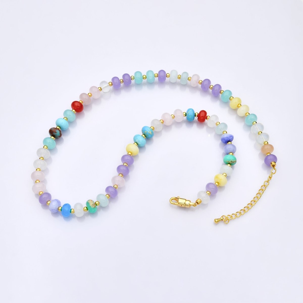 18K Gold Filled Multicolor Pastel Gradient Rondelle Gemstone 18 Inch Necklace | WA-3305