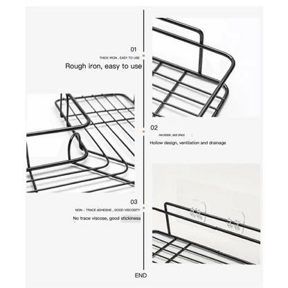 Premium Quality Bathroom Kitchen Punch Corner Frame Shower Shelf Wrought Iron Shampoo Storage Rack Holder with Suction Cup Bathroom Accessories
