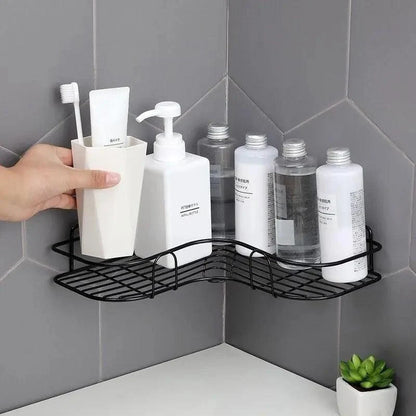 Premium Quality Bathroom Kitchen Punch Corner Frame Shower Shelf Wrought Iron Shampoo Storage Rack Holder with Suction Cup Bathroom Accessories