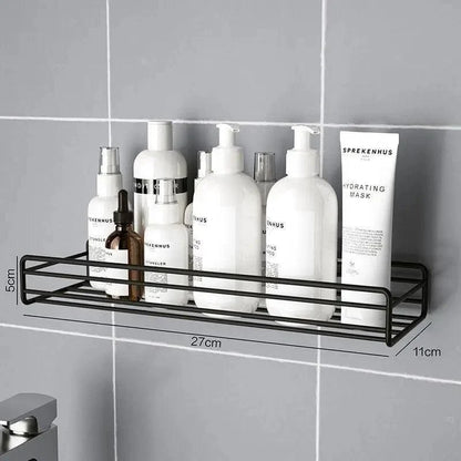 Premium Quality Bathroom Kitchen Punch Corner Frame Shower Shelf Wrought Iron Shampoo Storage Rack Holder with Suction Cup Bathroom Accessories