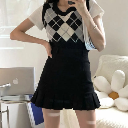 Preppy Style Solid A-line Skirt