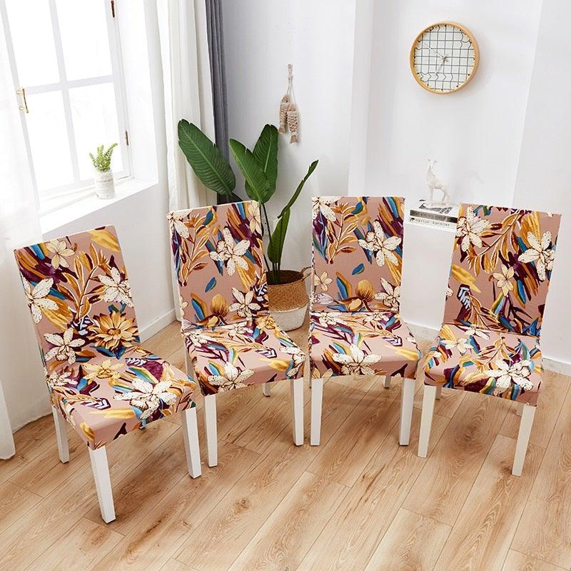 Printed Polyester Fabric Chair Cover Washable Chair Covers Seat Slipcovers Stretch Dining Seat Case For Home Stretch Removable Washable Dining Room Chair Protector Slipcovers/Home Decor Dining Room Seat Cover Multiple Styles