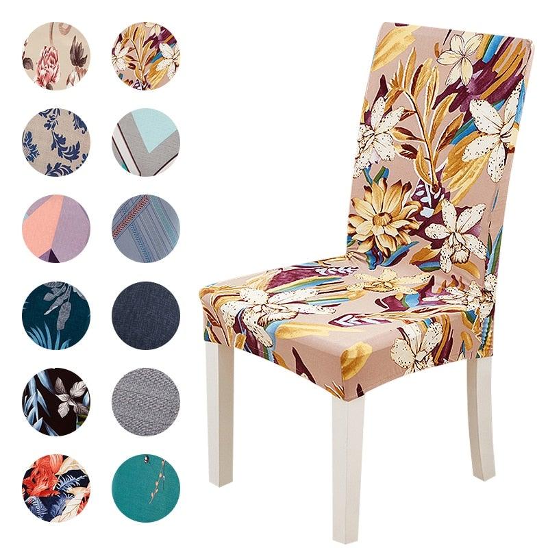 Printed Polyester Fabric Chair Cover Washable Chair Covers Seat Slipcovers Stretch Dining Seat Case For Home Stretch Removable Washable Dining Room Chair Protector Slipcovers/Home Decor Dining Room Seat Cover Multiple Styles