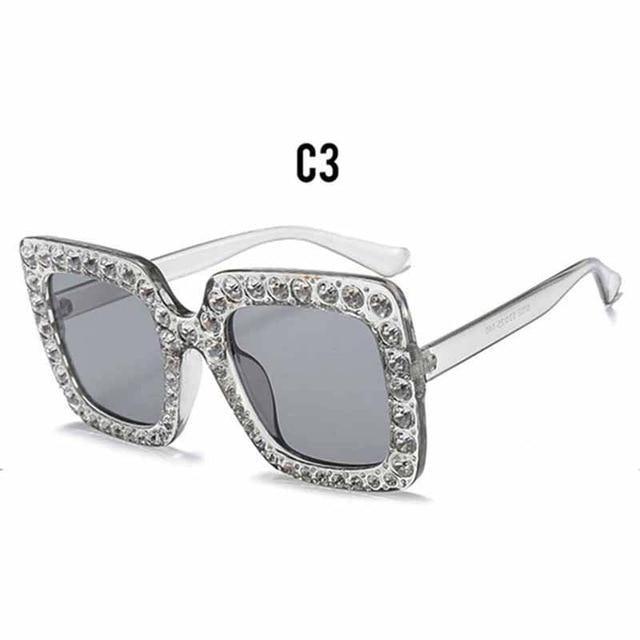 Oversized Sunglasses Square Diamond Sunglasses Women Retro Sunglasses Luxury &amp; Diamond Square Shape Sunglasses For Women Branded Attractive Any Size Crystal Sun Glasses For Ladies Gradient Classic Mirror &amp; Decent Shades