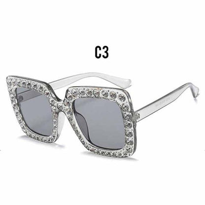 Oversized Sunglasses Square Diamond Sunglasses Women Retro Sunglasses Luxury &amp; Diamond Square Shape Sunglasses For Women Branded Attractive Any Size Crystal Sun Glasses For Ladies Gradient Classic Mirror &amp; Decent Shades