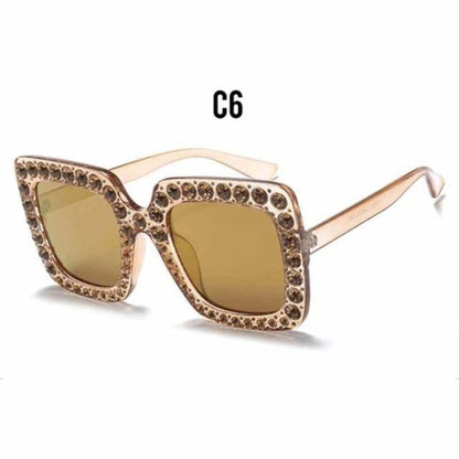 Oversized Sunglasses Square Diamond Sunglasses Women Retro Sunglasses Luxury &amp; Diamond Square Shape Sunglasses For Women Branded Attractive Any Size Crystal Sun Glasses For Ladies Gradient Classic Mirror &amp; Decent Shades
