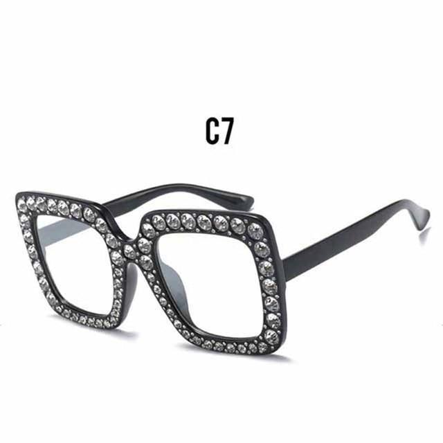 Oversized Sunglasses Square Diamond Sunglasses Women Retro Sunglasses Luxury &amp; Diamond Square Shape Sunglasses For Women Branded Attractive Any Size Crystal Sun Glasses For Ladies Gradient Classic Mirror &amp; Decent Shades