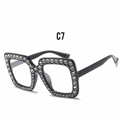 Oversized Sunglasses Square Diamond Sunglasses Women Retro Sunglasses Luxury &amp; Diamond Square Shape Sunglasses For Women Branded Attractive Any Size Crystal Sun Glasses For Ladies Gradient Classic Mirror &amp; Decent Shades