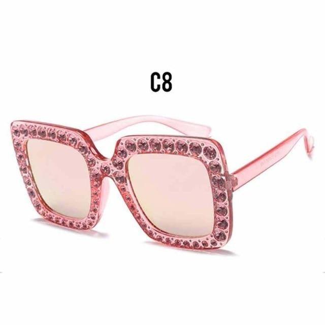 Oversized Sunglasses Square Diamond Sunglasses Women Retro Sunglasses Luxury &amp; Diamond Square Shape Sunglasses For Women Branded Attractive Any Size Crystal Sun Glasses For Ladies Gradient Classic Mirror &amp; Decent Shades
