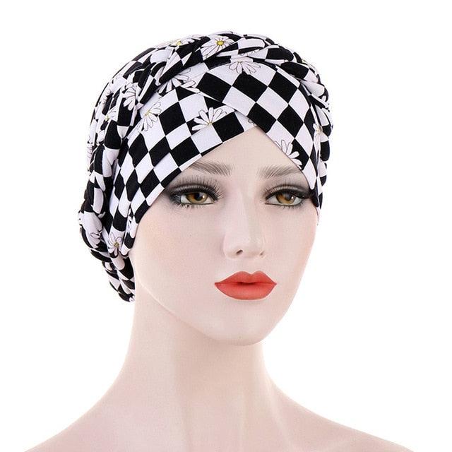 Fashion Soft Cotton Print Braid Turban Lightweight Muslim Turbans Head For Women Women&