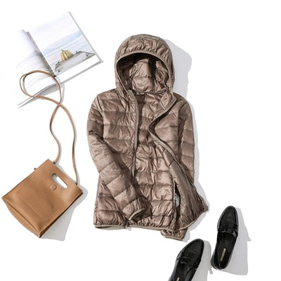 90% Ultra light duck down jackets women 2021 new Hooded winter Hooded coat