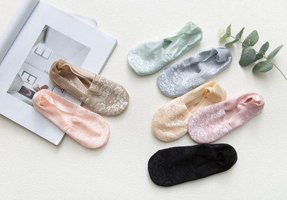 5 Pairs Fashion Women Girls Summer Socks 7 Color Style Lace Flower Short Sock Antiskid Invisible Ankle Socks For Women