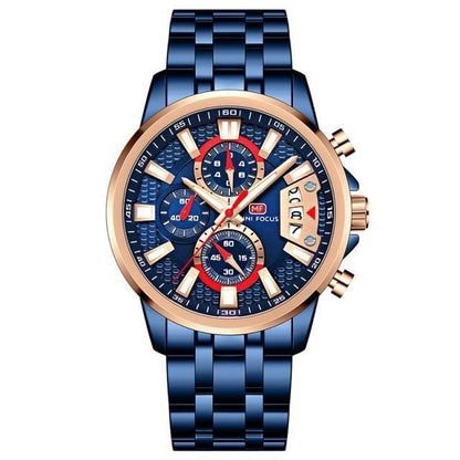 Sport Multifunctional Luxury Mens Watch Quartz Waterproof Colorful Analog Wristwatch Elegant Stainless Steel Design