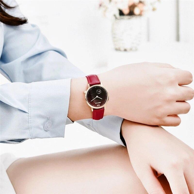 New Red Women Fashion Watch Quartz Luxury Leather Strap Analog Waterproof And Scratch Resistant Watches Excellent Gift For Women