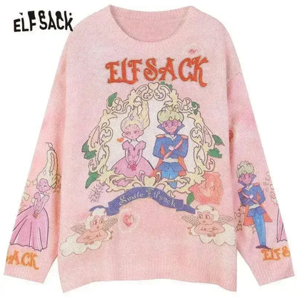Harajuku Cartoon Jacquard Casual Pullover Knit Sweaters Women,Spring