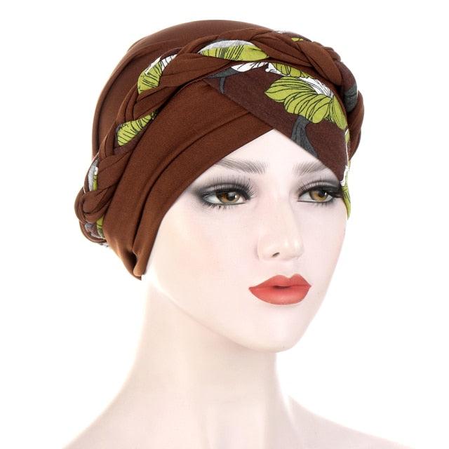 Fashion Soft Cotton Print Braid Turban Lightweight Muslim Turbans Head For Women Women&