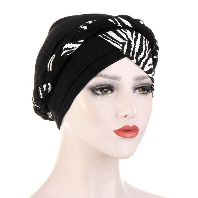 Fashion Soft Cotton Print Braid Turban Lightweight Muslim Turbans Head For Women Women&