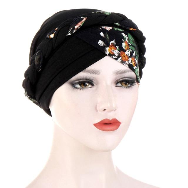 Fashion Soft Cotton Print Braid Turban Lightweight Muslim Turbans Head For Women Women&