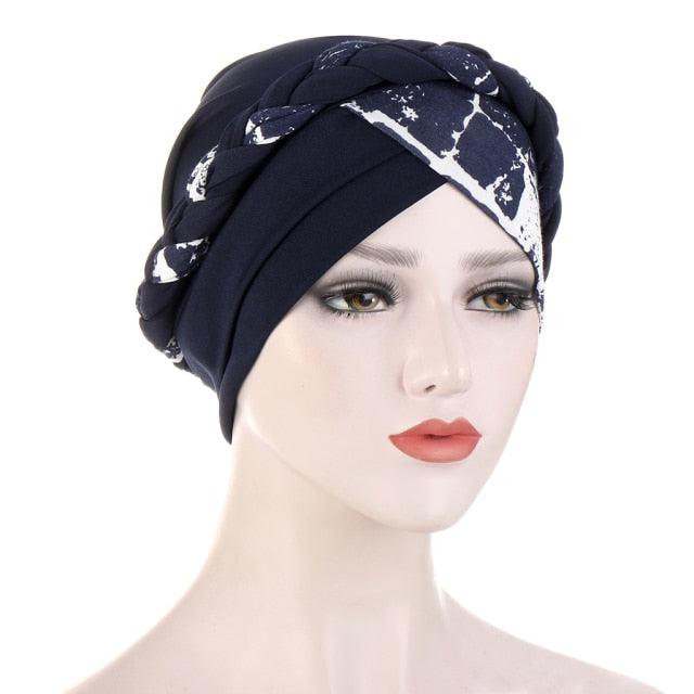 Fashion Soft Cotton Print Braid Turban Lightweight Muslim Turbans Head For Women Women&