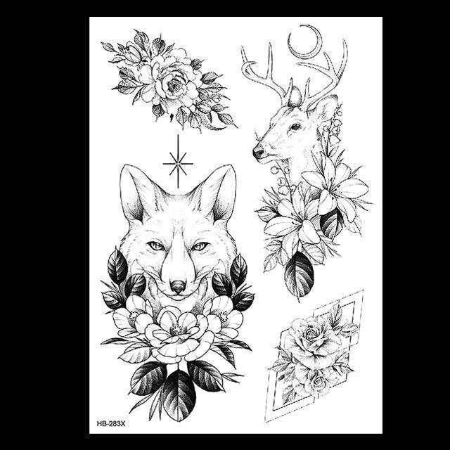 49 Sheets Waterproof Temporary Black Sketches Flowers Tattoo Stickers Flower Rose Tattoos For Women Adults
