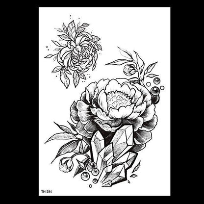 49 Sheets Waterproof Temporary Black Sketches Flowers Tattoo Stickers Flower Rose Tattoos For Women Adults