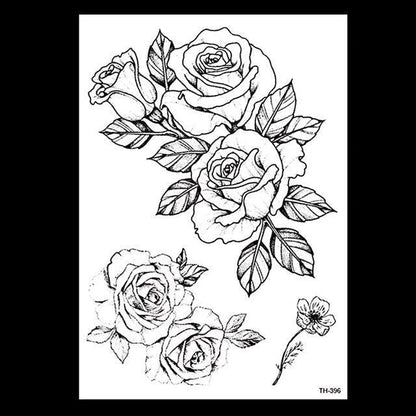 49 Sheets Waterproof Temporary Black Sketches Flowers Tattoo Stickers Flower Rose Tattoos For Women Adults