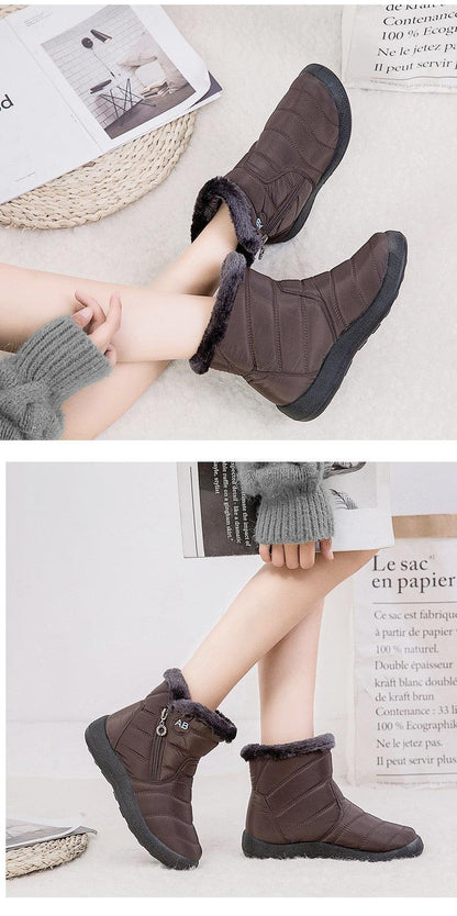 Women Snow Boots Warm Short Fur Plush Winter Ankle Boots Zip Comfort Warm Shoes Anti-Slip Fur Lined Ankle Short Boots Waterproof Slip On Outdoor Lightweight Shoes