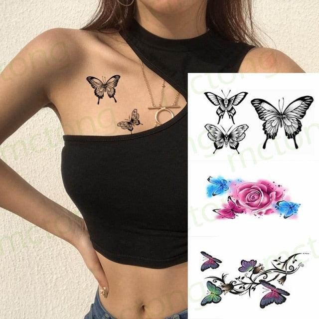 3D Butterfly Waterproof Temporary Tattoo Sticker Snake Flowers Elegant Small Popular Tattoo For Womens Mens