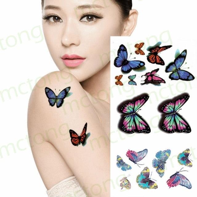 3D Butterfly Waterproof Temporary Tattoo Sticker Snake Flowers Elegant Small Popular Tattoo For Womens Mens