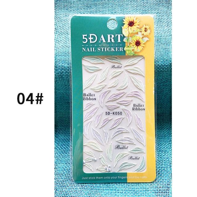 White Embossed Flower Lace 5D Sticker Decal Wedding Nail Art Designs Floral Flower Transfer Decal  Geometry  3D Wave Design Decoration for Women Girls Tape Nail Art Stickers Decal Decoration Geometry Transfer Decals Nail Art Decorations Decoration Decal