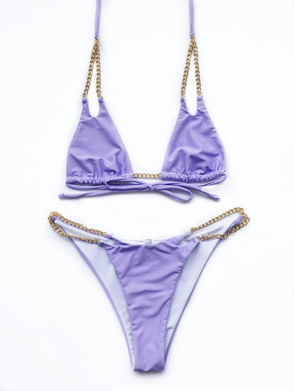 Mini Bikini Tie Dye Swimwear Women Metal Chain Patchwork Bathing suit Triangle Bikinis Women&