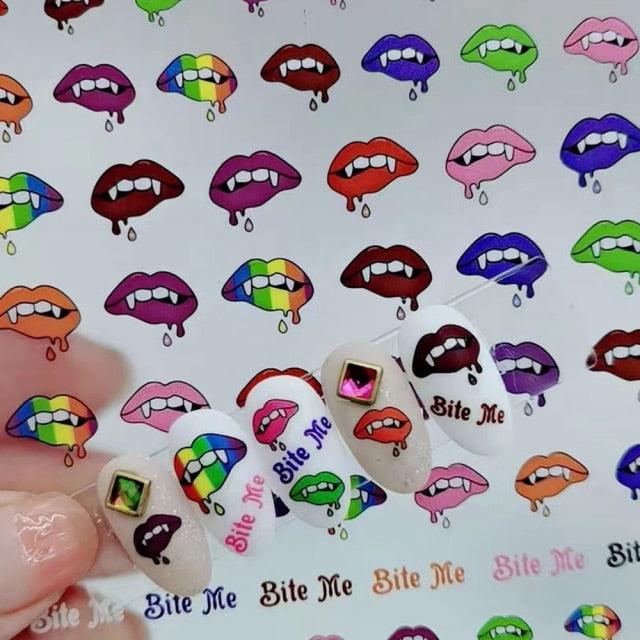 New 3D Self-Adhesive Lovely Red Lips Image Nails Stickers for Nails Sticker Decorations Manicure Valentine&