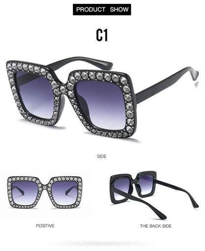 Oversized Sunglasses Square Diamond Sunglasses Women Retro Sunglasses Luxury &amp; Diamond Square Shape Sunglasses For Women Branded Attractive Any Size Crystal Sun Glasses For Ladies Gradient Classic Mirror &amp; Decent Shades