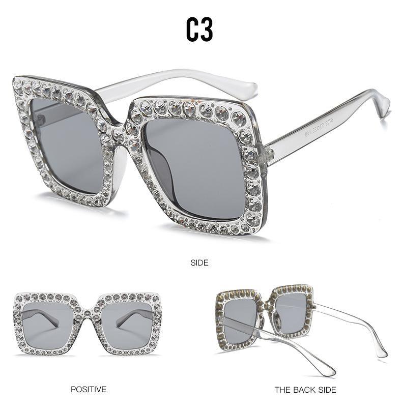 Oversized Sunglasses Square Diamond Sunglasses Women Retro Sunglasses Luxury &amp; Diamond Square Shape Sunglasses For Women Branded Attractive Any Size Crystal Sun Glasses For Ladies Gradient Classic Mirror &amp; Decent Shades