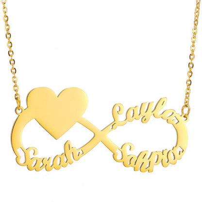 Personalized Steel Infinity Symbol Shape Heart Nameplate Necklace Custom Photo Text Engrave Name Pendant
