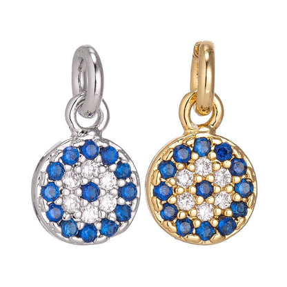 Products Dainty Tiny 18k Gold Fill / White Gold Coin Round Charm Pave CZ Cubic Zirconia pendant for Earring, Necklace, Bracelet Jewelry Making Supply C-160