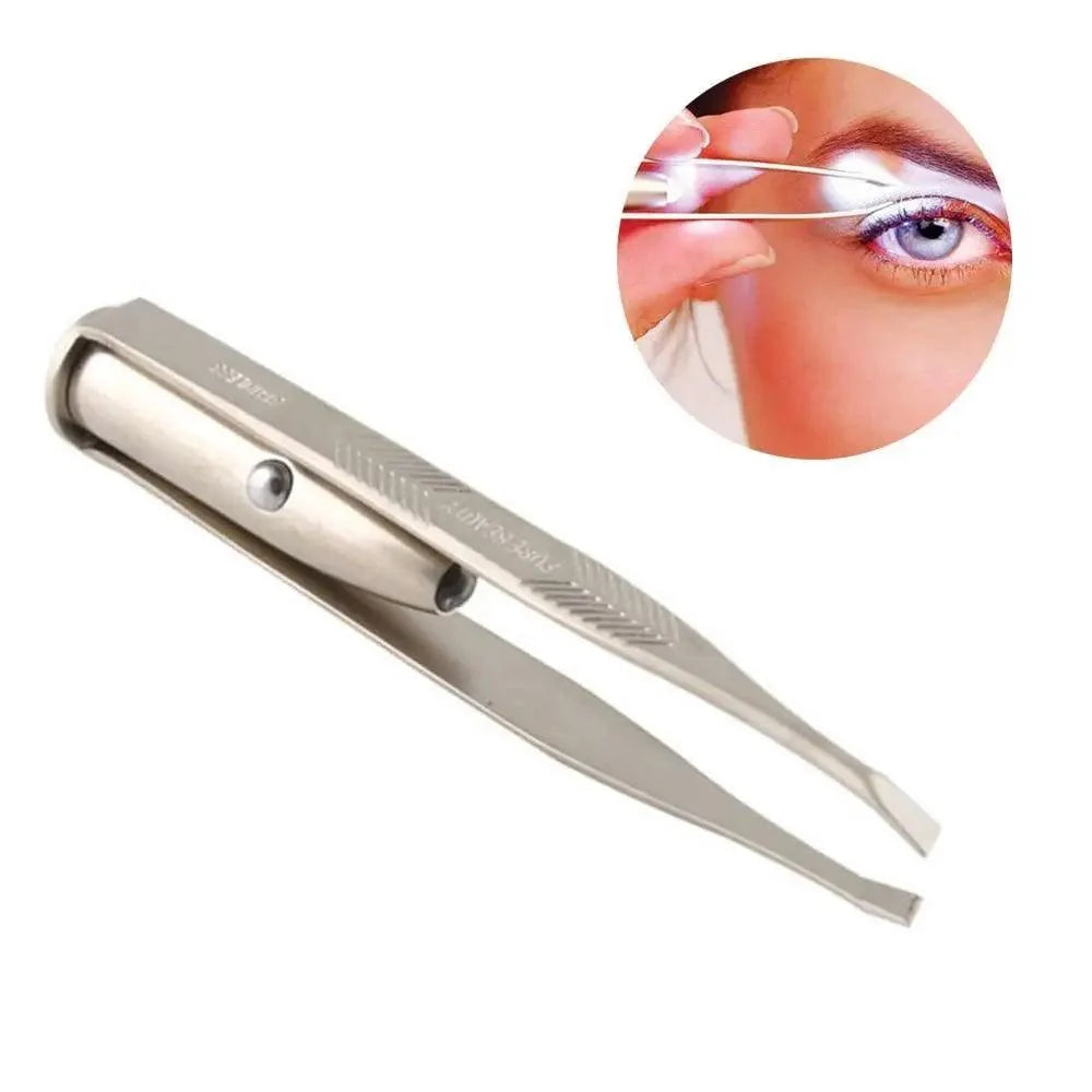 Professional Stainless Steel LED Hair Removal Lightweight Eyebrow Tweezers Makeup Tool With Battery