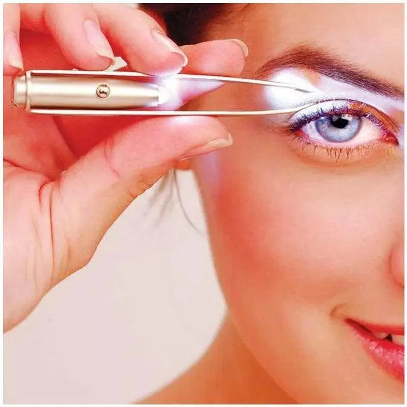 Professional Stainless Steel LED Hair Removal Lightweight Eyebrow Tweezers Makeup Tool With Battery