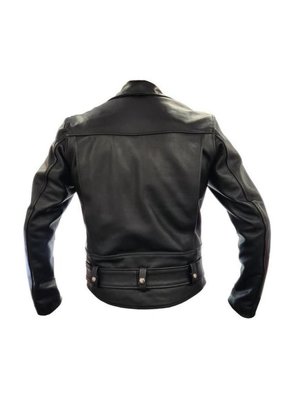 Prowler Red Police Leather Jacket Classic Black Biker Style with Belt