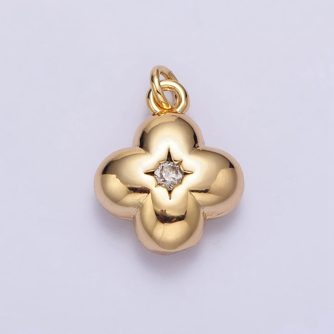 Puffed Quatrefoil Star CZ Add-On Charm in Gold &amp; Silver | AC281 AC294