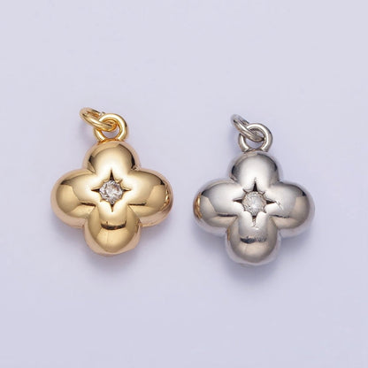 Puffed Quatrefoil Star CZ Add-On Charm in Gold &amp; Silver | AC281 AC294