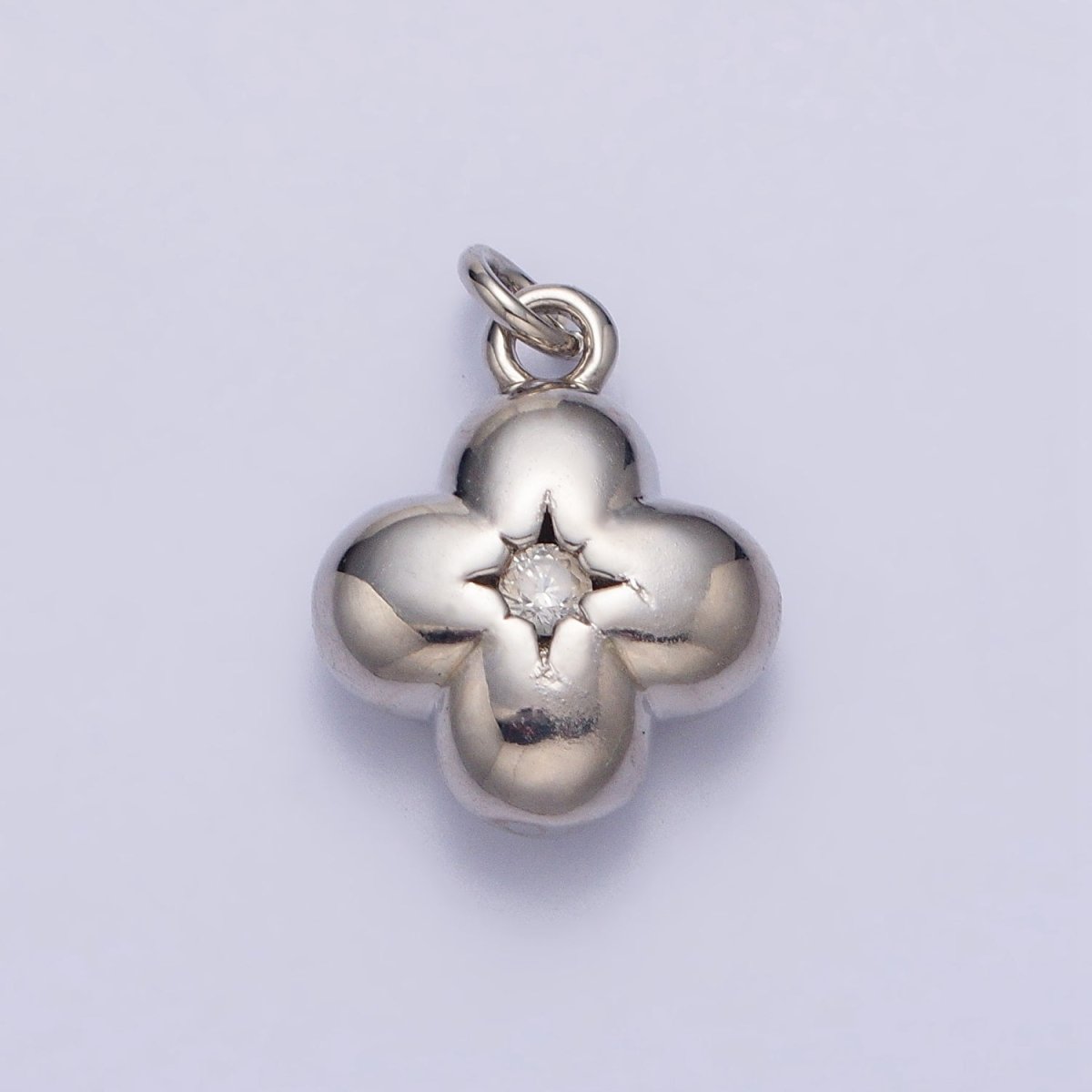 Puffed Quatrefoil Star CZ Add-On Charm in Gold &amp; Silver | AC281 AC294