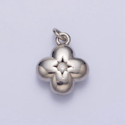 Puffed Quatrefoil Star CZ Add-On Charm in Gold &amp; Silver | AC281 AC294